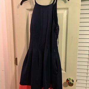 Vince Camuto Navy One-Shoulder A-Line Dress with Coral Hem